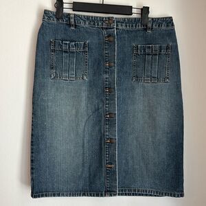 Vintage 90’s women teens Esprit Blue Pencil Skirt Knee-Length button down sz 11